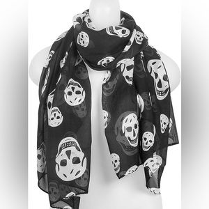 Lightweight Sheer Mesh Chiffon Skull Black and White Scarf